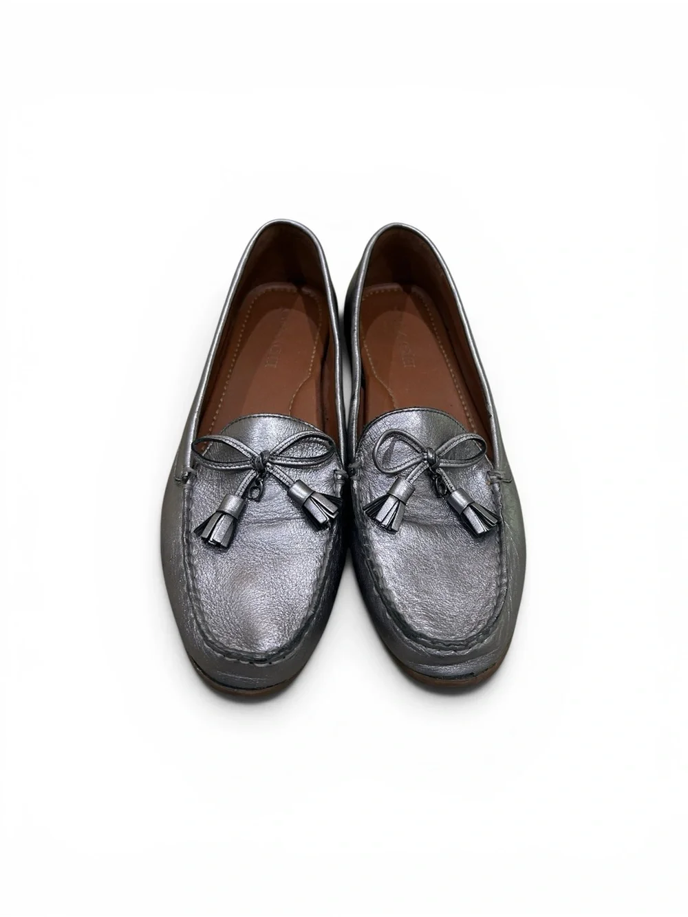 Coach Metallic gunmetal slip-on Tassel bow driving walking Loafers size 10 - Picture 2 of 13
